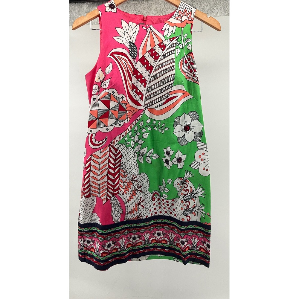 Maggy London Pink Green Abstract Floral Cotton Blend Sleeveless Shift Dress 4